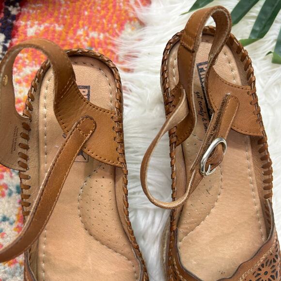 $200 Pikolinos Vila Wedge Sandal in Brandy 36 / 5.5-6 Brown Leather Espadrille - Picture 4 of 10